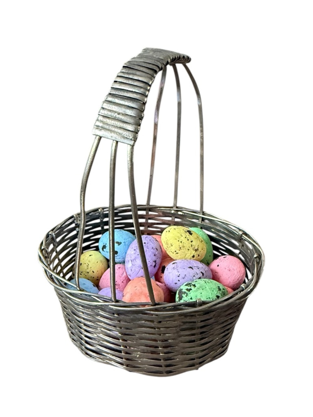 Mini Metal Easter Basket with Multicolor Eggs - Decorative Holiday Collectible